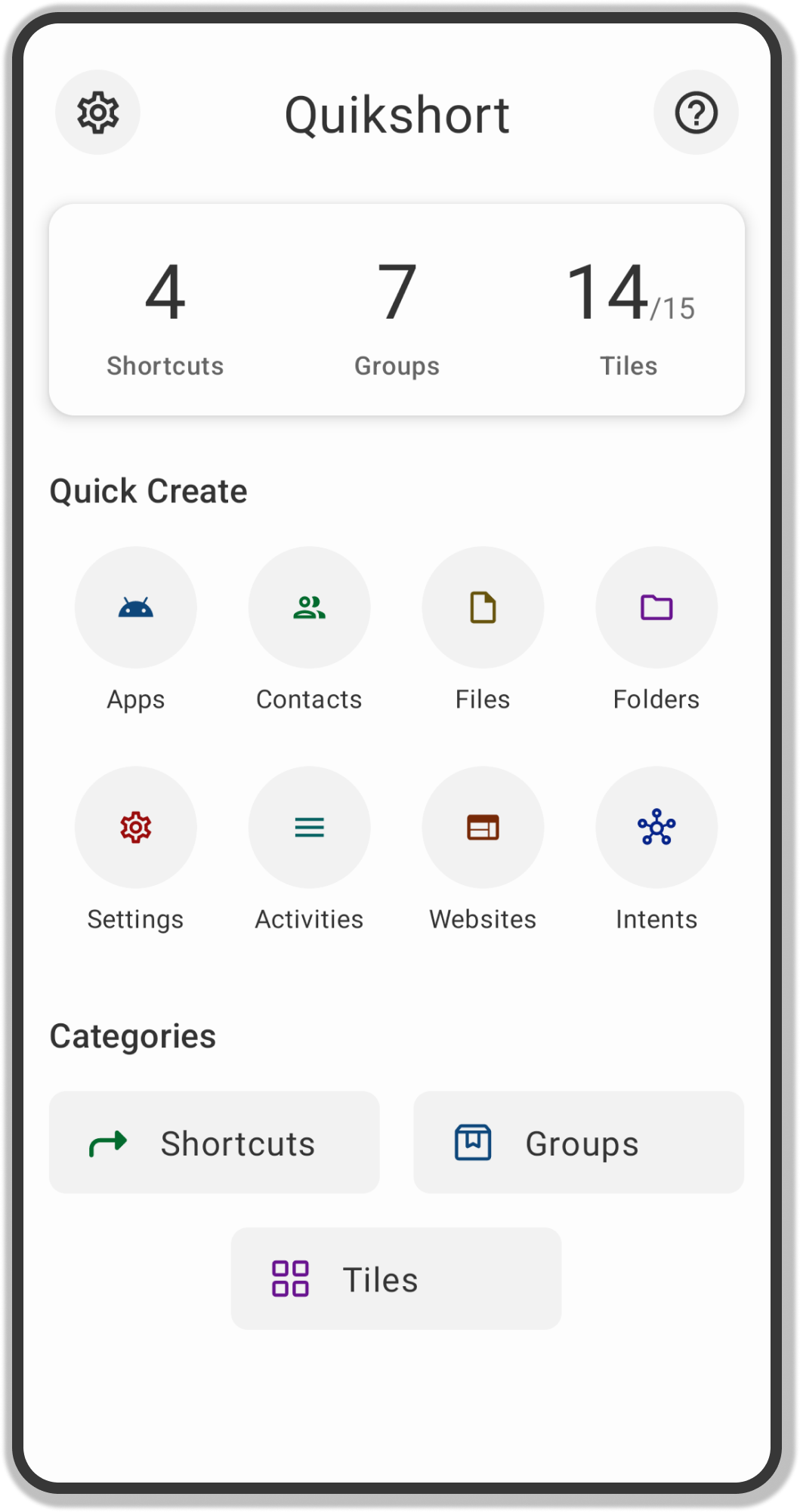 quikshort home screen